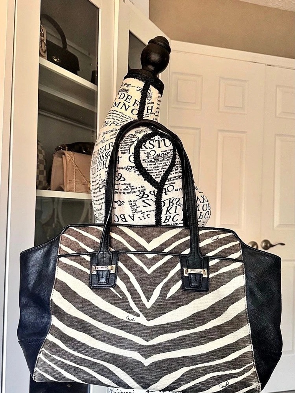 Coach Taylor Zebra Print Canvas and Leather Tote Bag Leather Tote